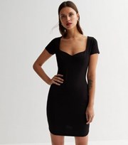 New Look Black Jersey Sweetheart Short Sleeve Mini Bodycon Dress